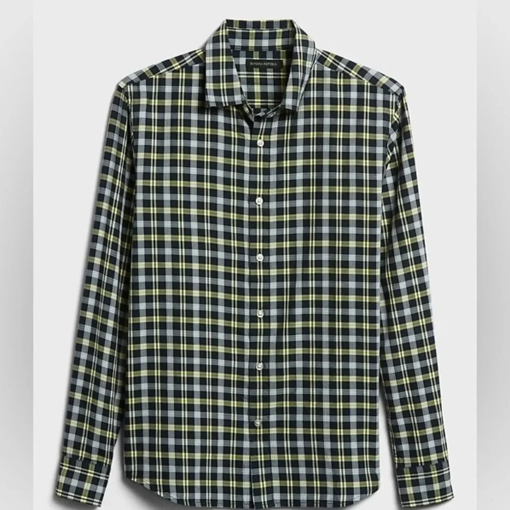 Banana Republic Mens Button Down Slim-Fit Cotton Shirt XL Plaid Business Casual